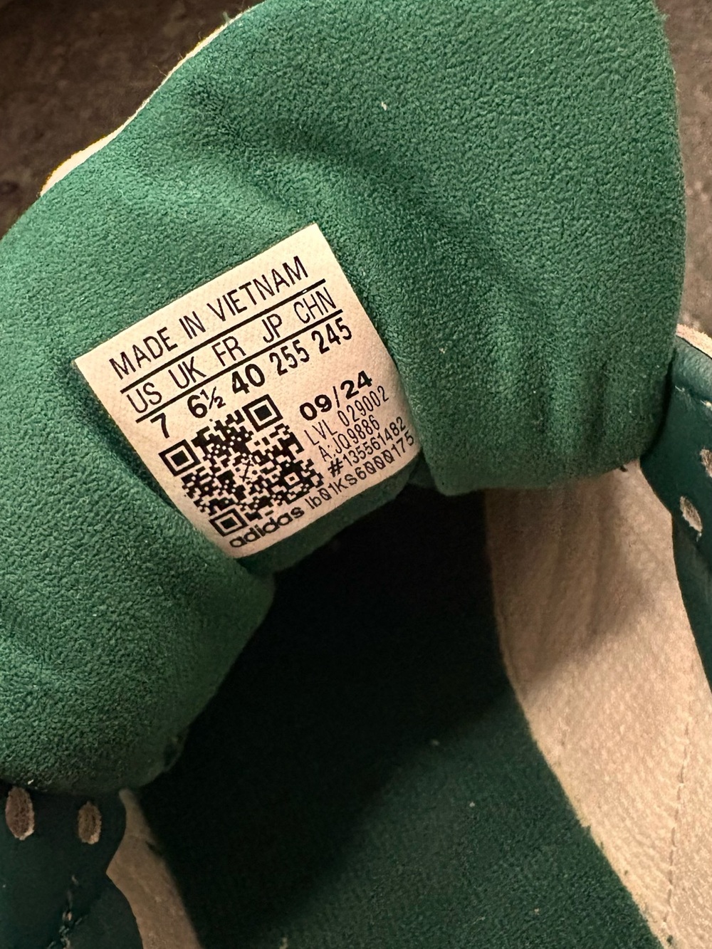 adidas Samba Suede Sneakers in Cream with Green Stripes and Gum Sole - Picture 5 of 6